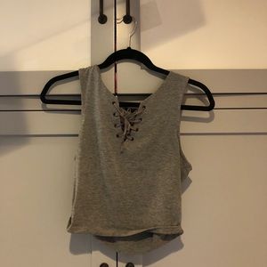gray top shop lace up tank top.